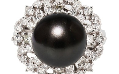 12.40mm South Sea Pearl and 1.25ctw Diamond Platinum Ring