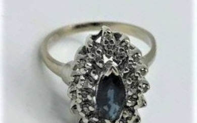 14 K Gold Blue Sapphire and Diamonds Ring Size 5.5