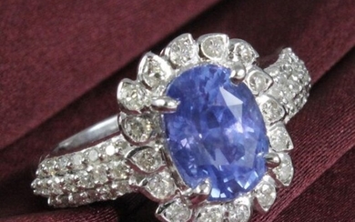 14 K White Gold Blue Sapphire (IGI Cert.) Diamond Ring