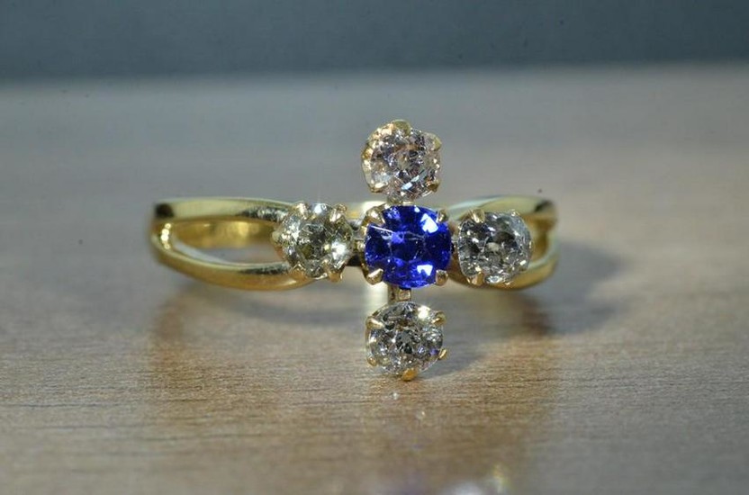 14 KT Yellow Gold Sapphire and Diamond Cocktail Ring