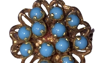 14 kt Gold Retro Inspired Turquoise Cabochon Cluster Ring