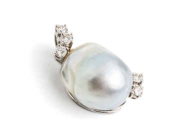 14 kt gold cultured south seas pearl- brilliant-pendant...