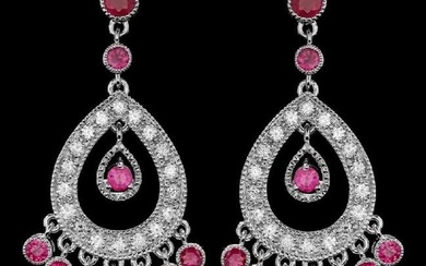 14K White Gold 2.87ct Ruby and 1.08ct Diamond Earrings