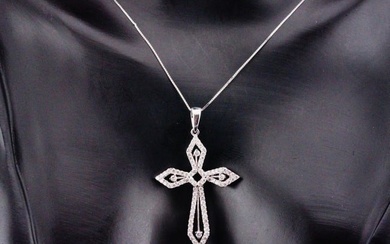 14K and 0.75ctw Diamond Cross Necklace (FREE SHIPPING)
