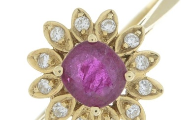 14ct gold ruby & diamond floral cluster ring