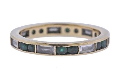 14k Gold Diamond Emerald Wedding Band Ring