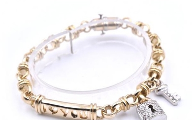 14k Two-Tone Bracelet with Diamond Key and Lock Charms