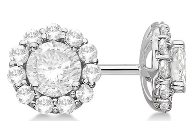 1.50ctw. Halo Diamond Stud Earrings 14kt White Gold H, SI1-SI2
