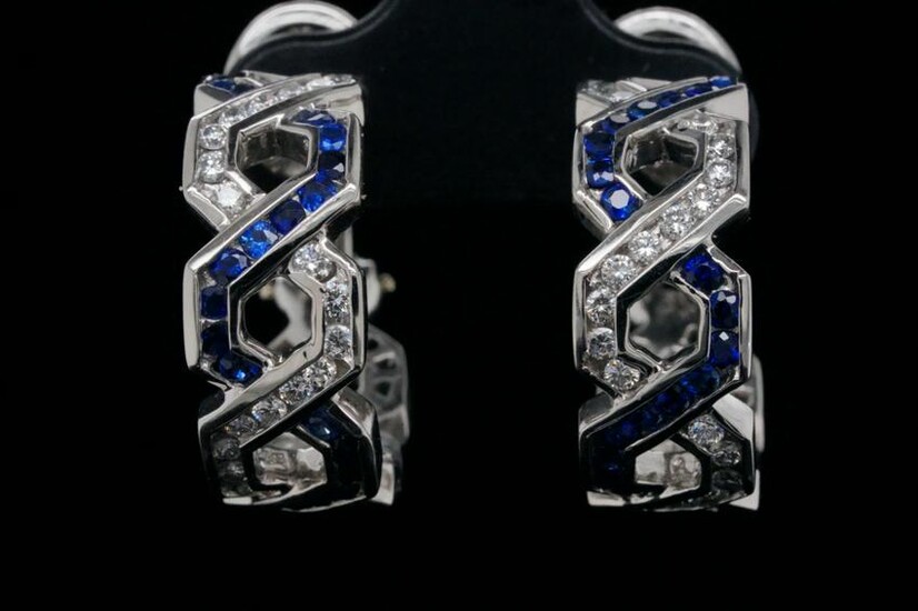 1.75ctw Blue Sapphire & Diamond Platinum Earrings