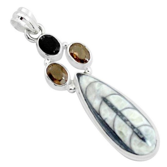 17.95cts Orthoceras Fossil Smoky Topaz Sterling Pendant
