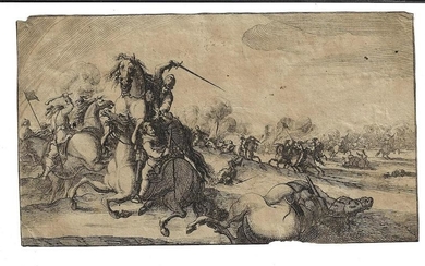 17th C Old Master Engraving of a Battle