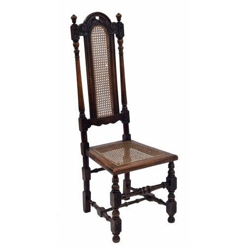 17th century style oak and cane high-backed chair, with moul...