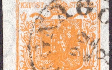 1850, 5c. N.1i Arancio Carico con filigrana e bordo di...