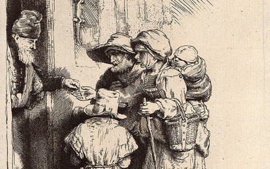 1876 REMBRANDT B176 Beggars Receiving Alms Signed DURAND Goring Unique