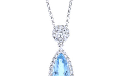 18ct gold aquamarine & diamond cluster pendant, with 18ct gold chain