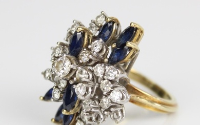 18ct yellow gold diamond and sapphire cluster ring set with ...