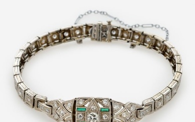 18k Art Deco Diamond Emerald Bracelet