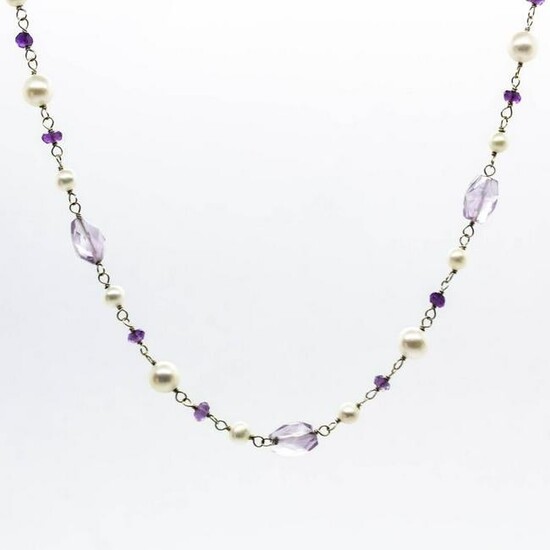 18k Gold Amethyst and Pearl Necklace