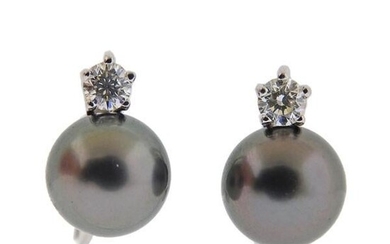18k Gold Tahitian Pearl Diamond Earrings