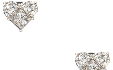 18k White Gold 1.32ct Round Brilliant Natural Diamonds Heart Stud Earrings