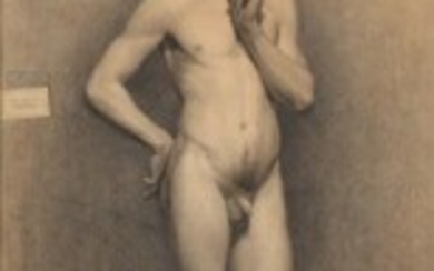 1927/102 - Danish painter, 19th century: Academy drawing of a young male nude. Unsigned. Inscribed on label 1879. Pencil and charcoal on paper. Visible size 60 x 38.5 cm.