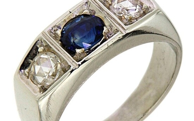 1930s Blue Sapphire Diamonds White Gold Band Ring...