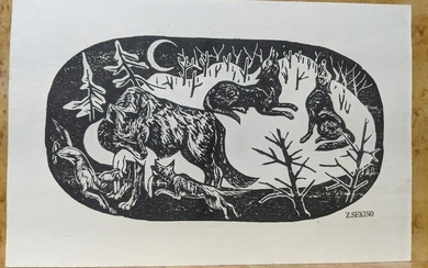 1950 Junichiro Sekino Japanese Woodblock Print Wolves