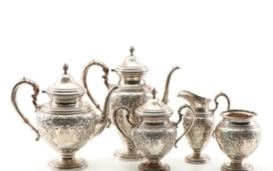 Sterling Silver Tea & Coffee Service, "Champlain-Hand Chased" by Frank Whiting