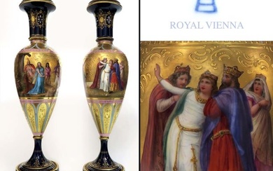 19th C. Pair of Royal Vienna Hand Painted Vases