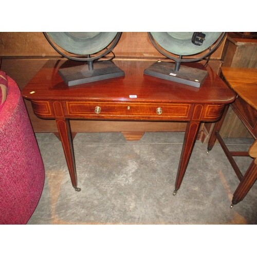 19th Century Inlaid Mahogany Single Drawer Side Table, 99cm
