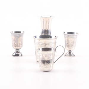 19th Century Russian Chased Silver Vodka Shot Cups