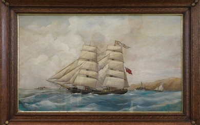 19th c. Framed Sailing Ship Painting