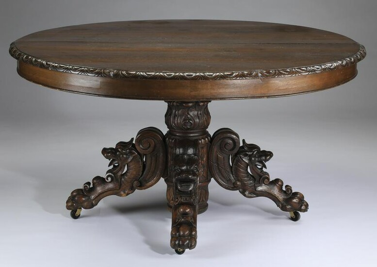 19th c. carved oak table, 47"w