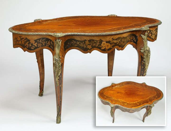 19th c. marquetry inlaid gilt bronze mounted table