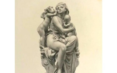 19thc Engraving, Mother With Children Sculpture