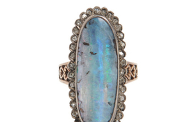 18kt Gold, Silver, Opal, and Diamond Ring