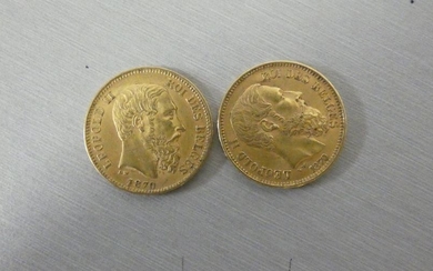 2 Coins of 20 frs Belgium Leopold II....