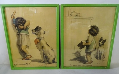 (2) GEORGE REDON SIGNED CRAYON ON PAPER "COMORADE!"AND