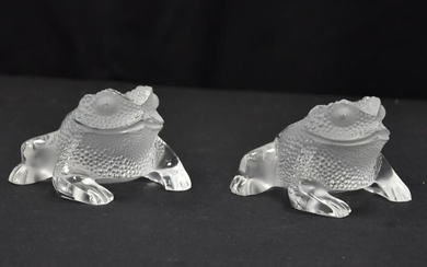 (2) LALIQUE CRYSTAL TOAD PAPERWEIGHTS