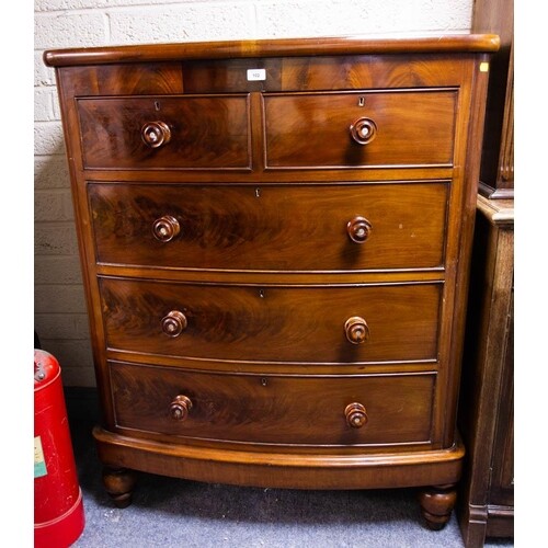 2 OVER 3 DRAWER BOW FRONT CHEST - as found W.W 104W x 53D x ...
