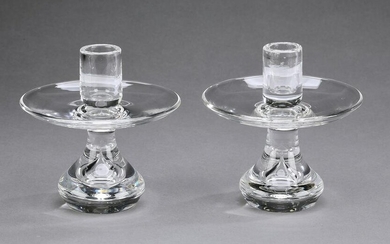(2) Pair pf Steuben Teardrop crystal candlesticks