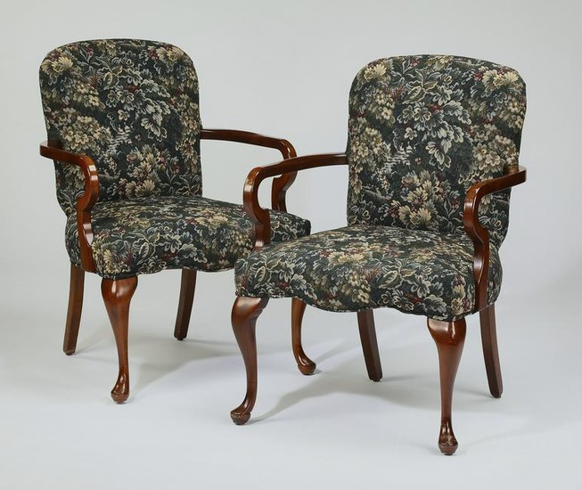 (2) Queen Anne style upholstered armchairs