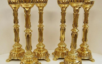 Beautiful Set of 6 Traditional Brass Altar Candlesticks