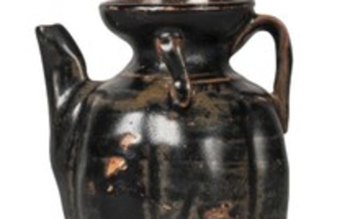 A Chinese black-glazed miniature lobed ewer, Song...