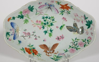 Chinese Butterfly Porcelain Lozenge Form Bowl