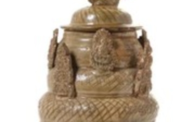 * A Chinese Yueyao Green Glazed Pottery Funerary Jar and Cover, Hunping