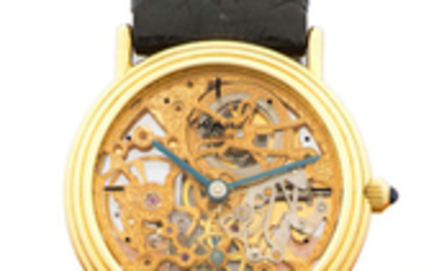 CHOPARD SKELETON YELLOW GOLD A fine manual-winding 18K yellow gold wristwatch with skeleton and hand-engraved movement.