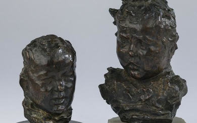 (2) Continental bronze busts of infants, 5"h and 7"h