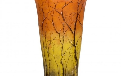 Daum Nancy Enameled Cameo Glass Winter Landscape Vase