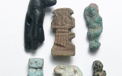 6 Egyptian bronze, stone and faience amulets